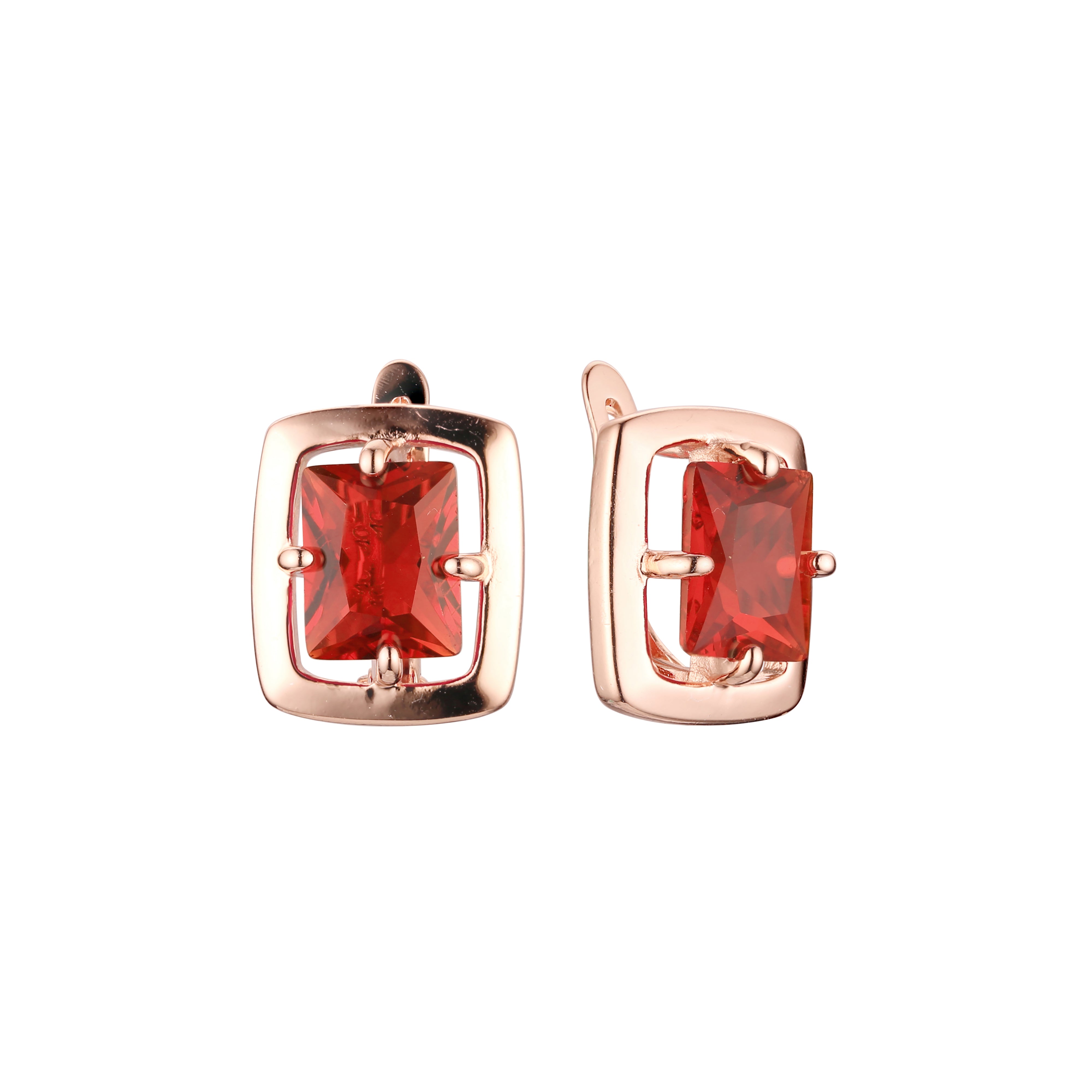 Pendientes rectangulares solitarios con marco y circonitas grandes en oro rosa