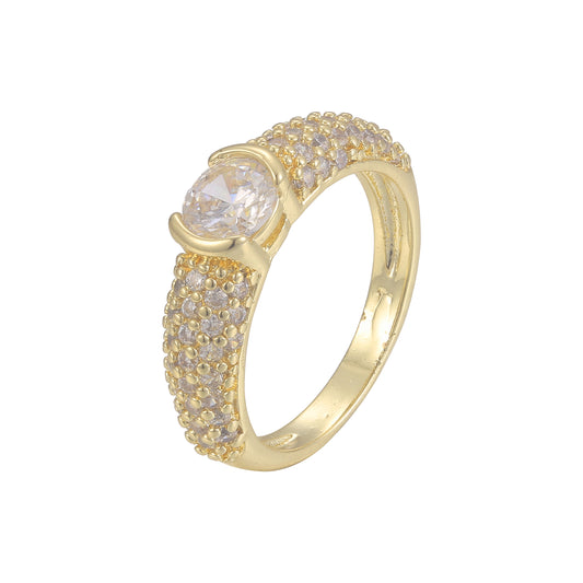 单颗钻石和密镶白色 CZ 簇状 Stackacble 14K 金，18K 金戒指