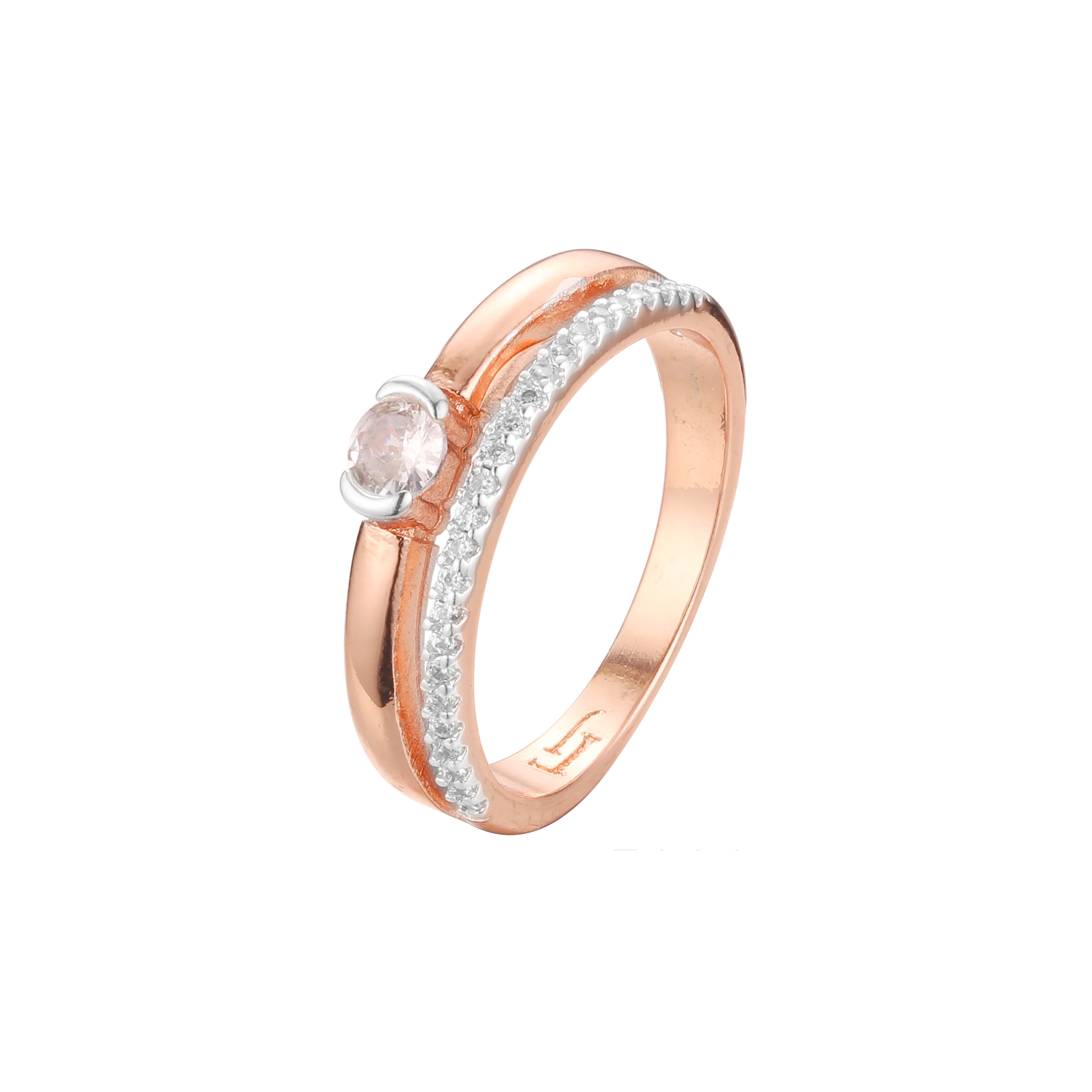 Rose Gold two tone solitaire rings paving stones