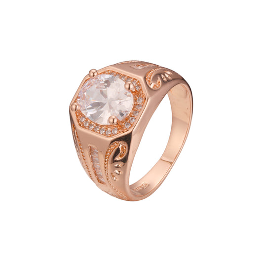 Anéis de sinete de ouro rosa cúbicos cúbicos legados masculinos refinados CZ