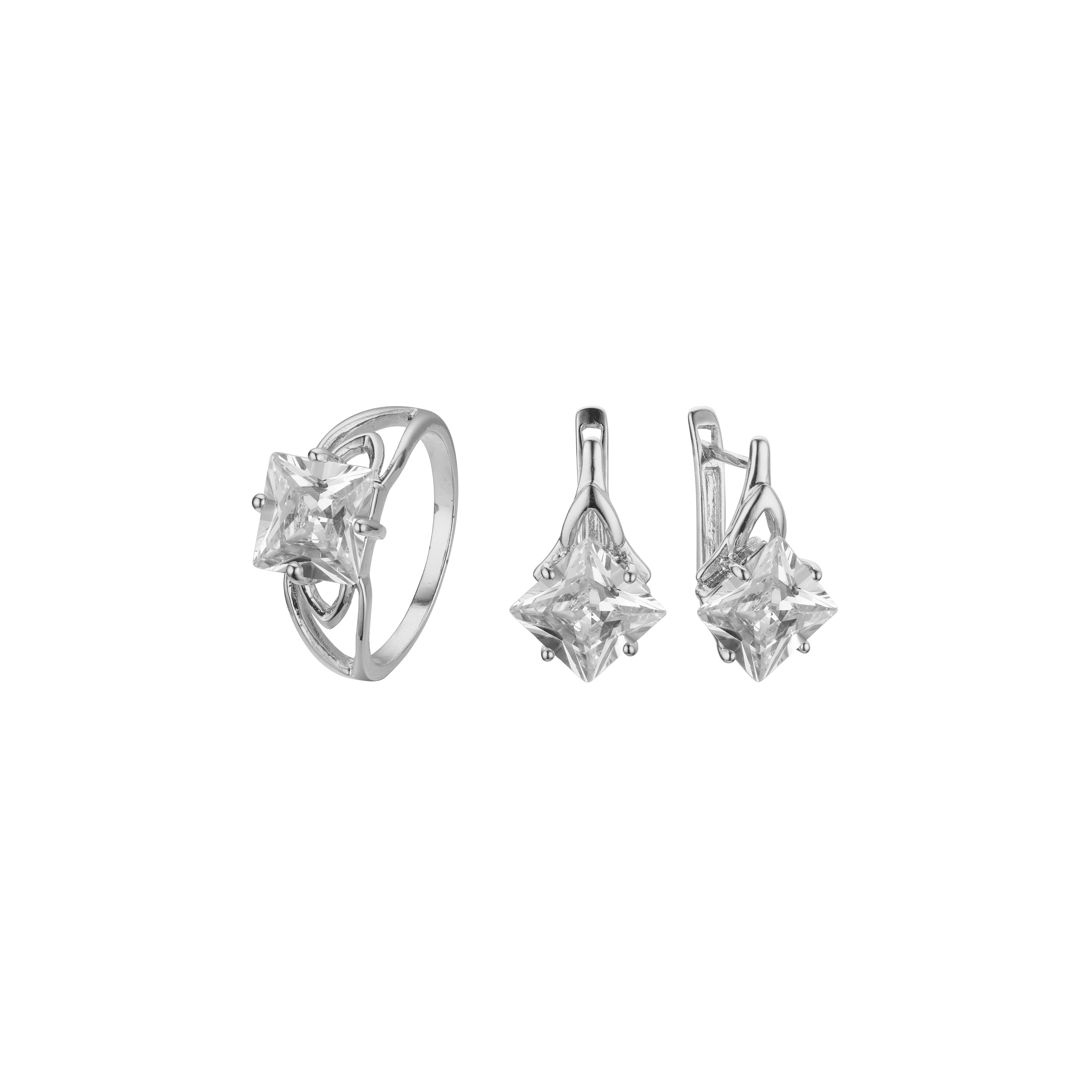 Anéis solitários de pedra lapidada em esmeralda ouro 14K, conjunto de joias em ouro branco