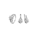 Anéis solitários de pedra lapidada em esmeralda ouro 14K, conjunto de joias em ouro branco