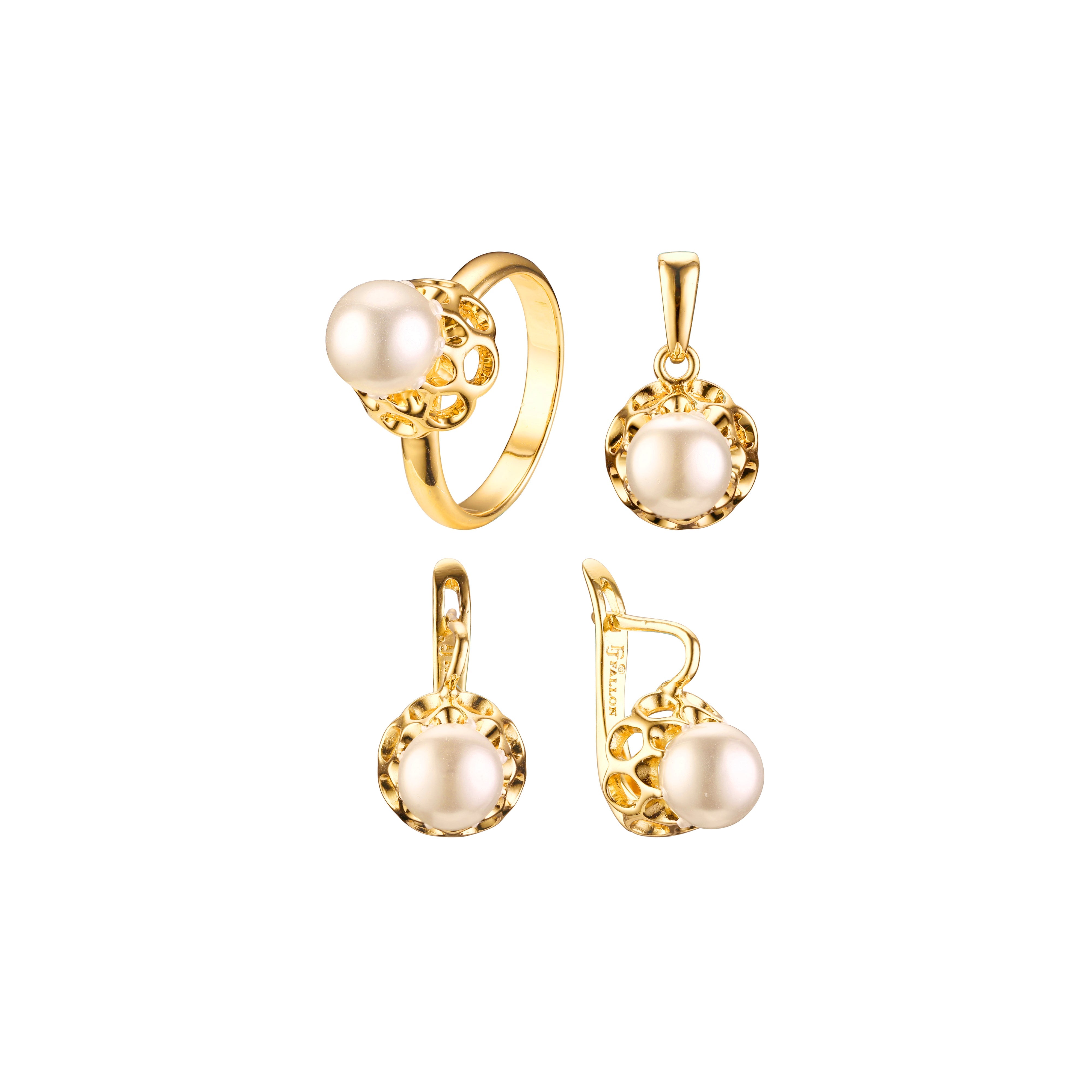 .Conjunto minimalista de flores de pérola solitária banhado em ouro 18K, ouro rosa