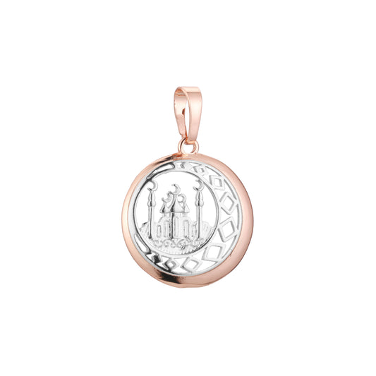 Islamic pendant of the moon and temple in 14K Gold, Rose Gold two tone plating colors