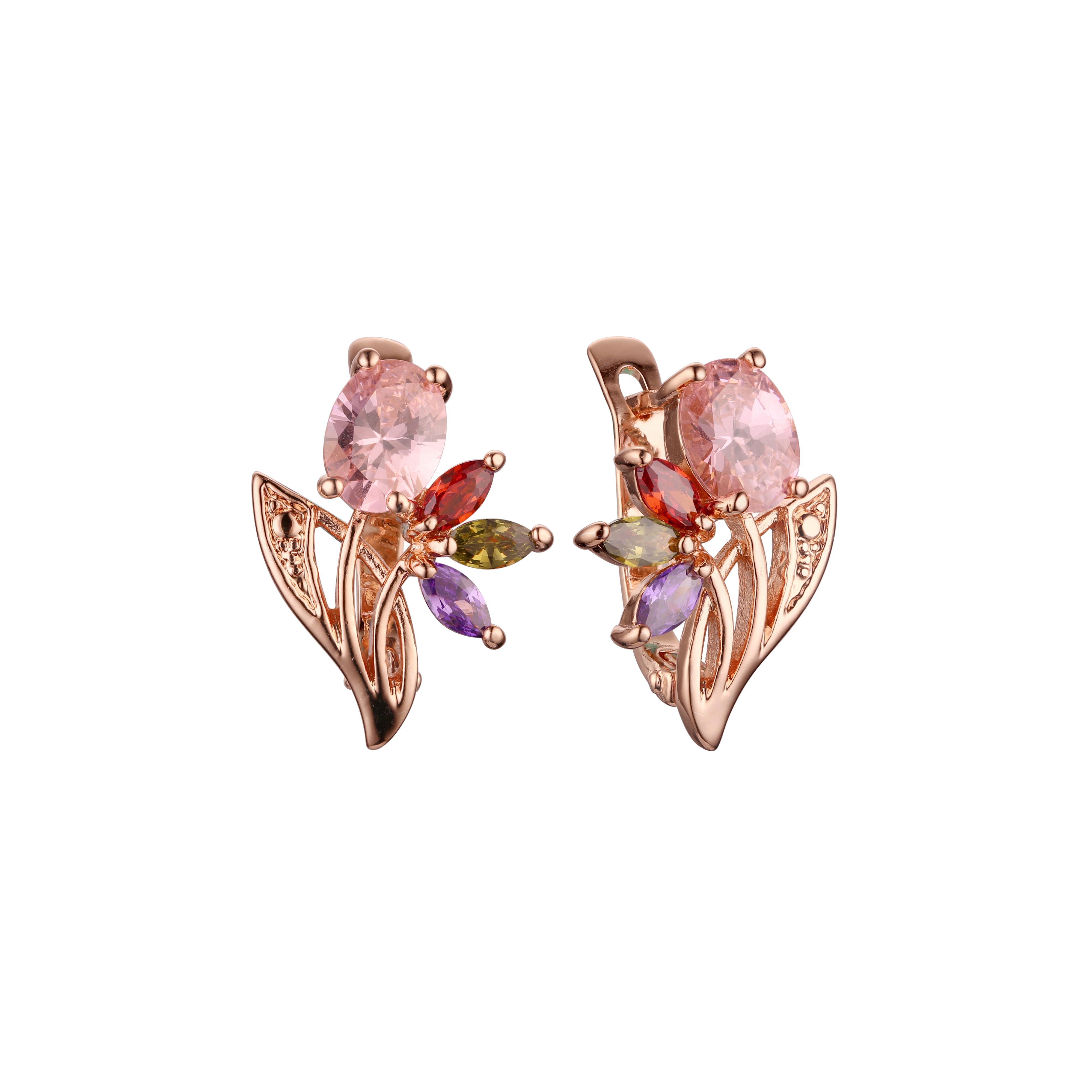 Luxuriöse Cluster bunte CZs Blume Rose Gold Ohrringe