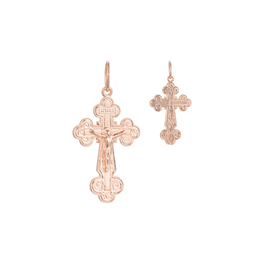 Pingente de cruz de crucifixo ortodoxo banhado em ouro 14K, ouro rosa e ouro branco