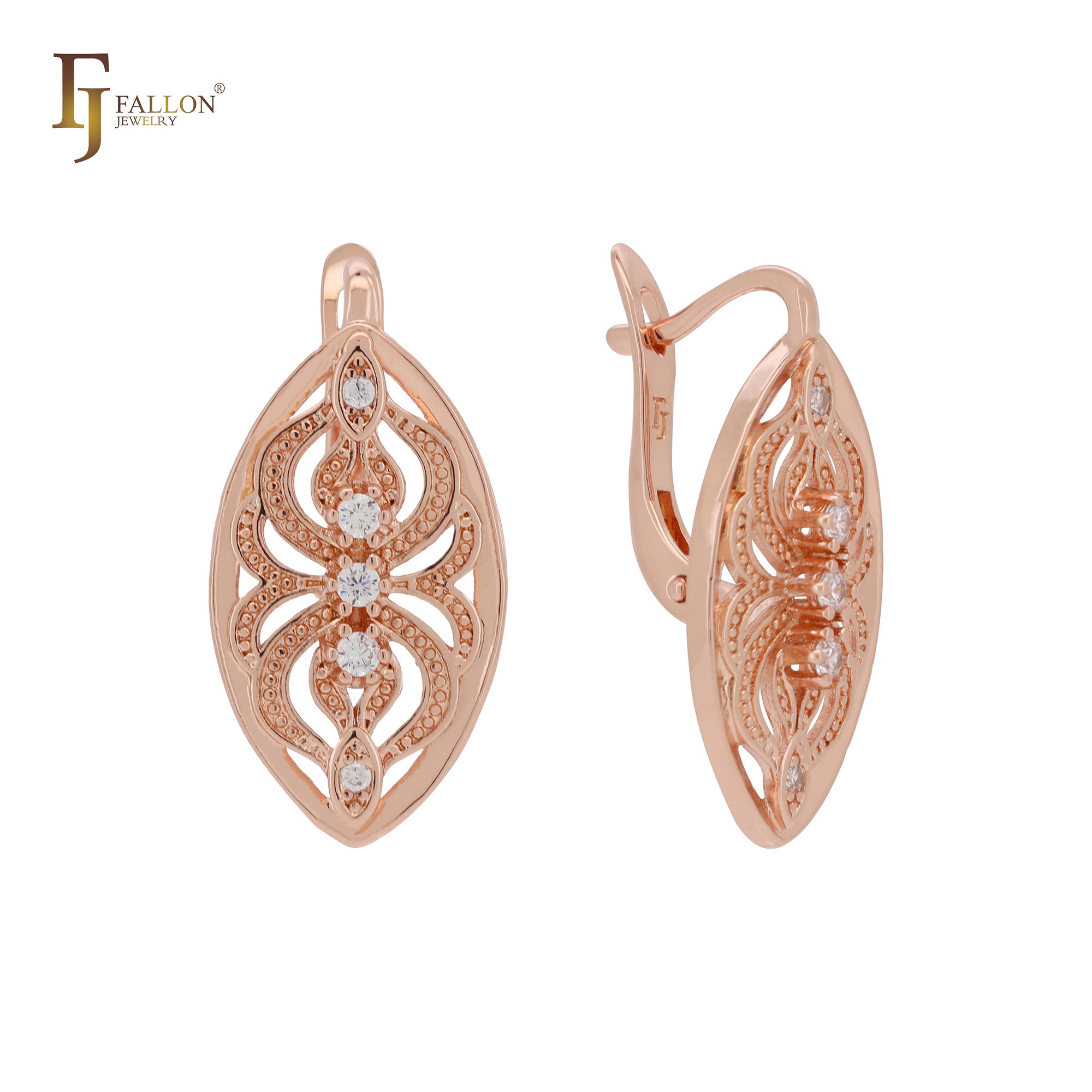 Marquise filigree textured 14K Gold, Rose Gold, White Gold earrings
