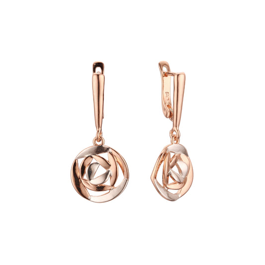 Двухцветные серьги-капли Swirling vortex из розового золота