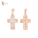 Double Crucifix cross 14K Gold, Rose Gold, White Gold Cross Pendant