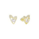 Aretes de oro de 14 quilates con corazón de circonitas blancas en racimo