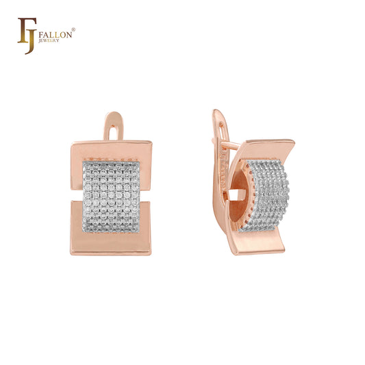 Open Wide cluster white CZs 14K Gold, Rose Gold, White Gold earrings