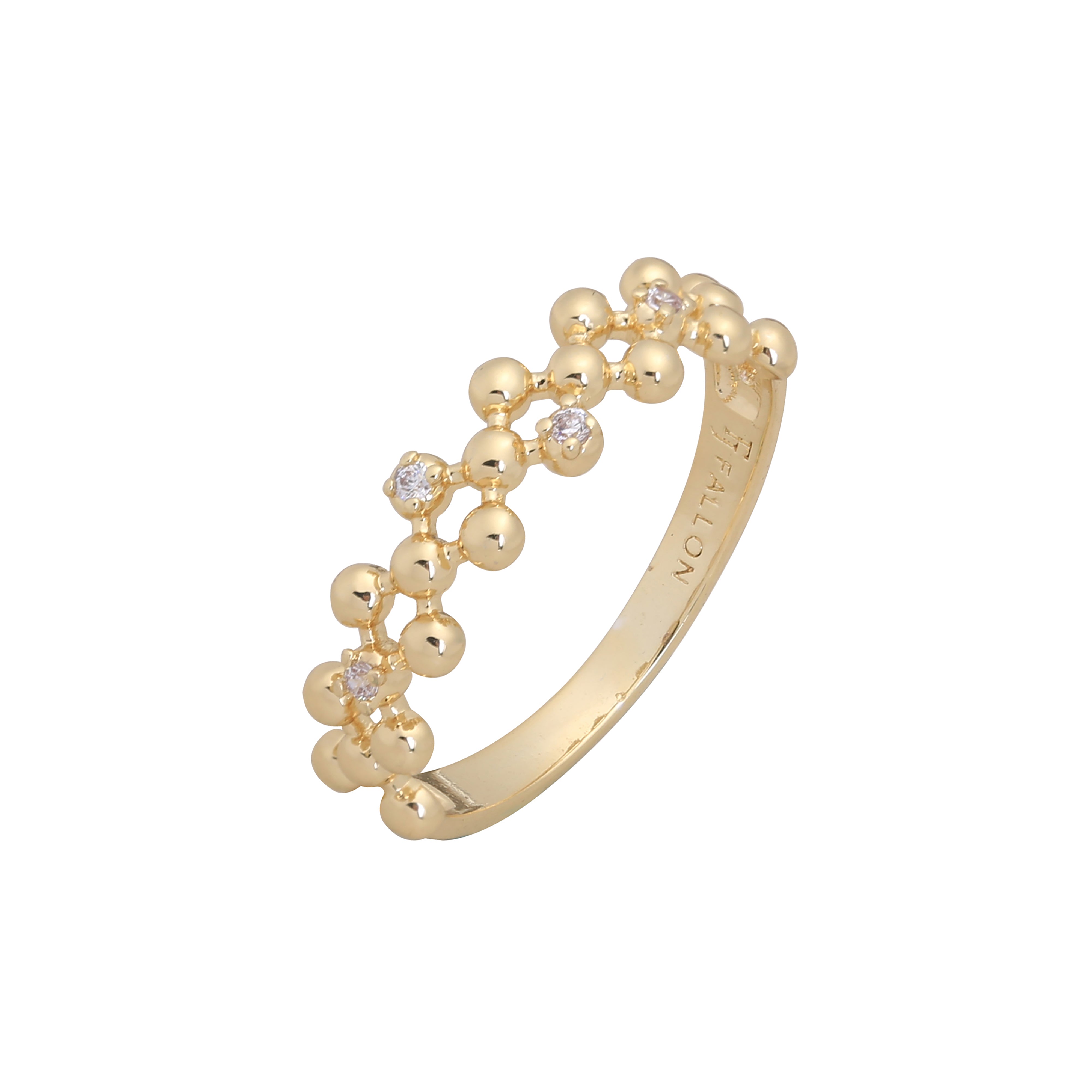 Anéis da moda com contas e zircônias cúbicas brancas em ouro 14K e ouro rosa