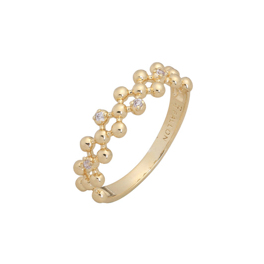Anéis da moda com contas e zircônias cúbicas brancas em ouro 14K e ouro rosa