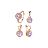 .Rosa's Halo - Big round colorful halo cz Rose Gold plated rings and pendant jewelry set