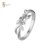 Rose Gold two tone flower and leaves rings