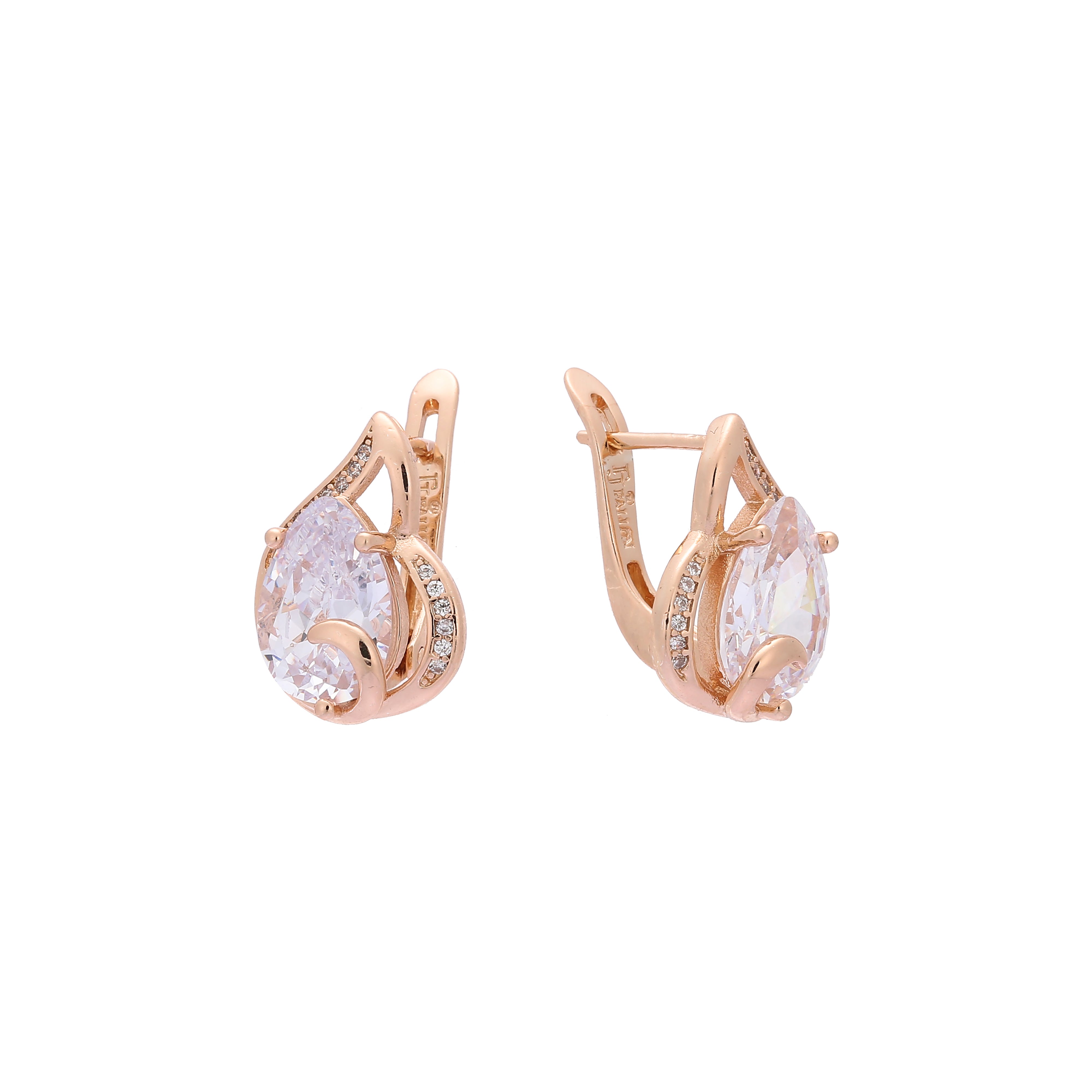 Solitaire teardrop earrings in Rose Gold, two tone plating colors
