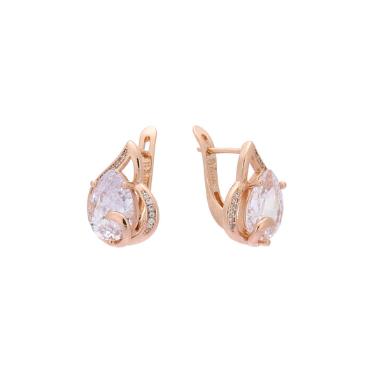 Solitaire teardrop earrings in Rose Gold, two tone plating colors