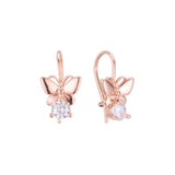 Brincos infantis de gancho de arame solitário borboleta em ouro 14K, cores folheadas a ouro rosa