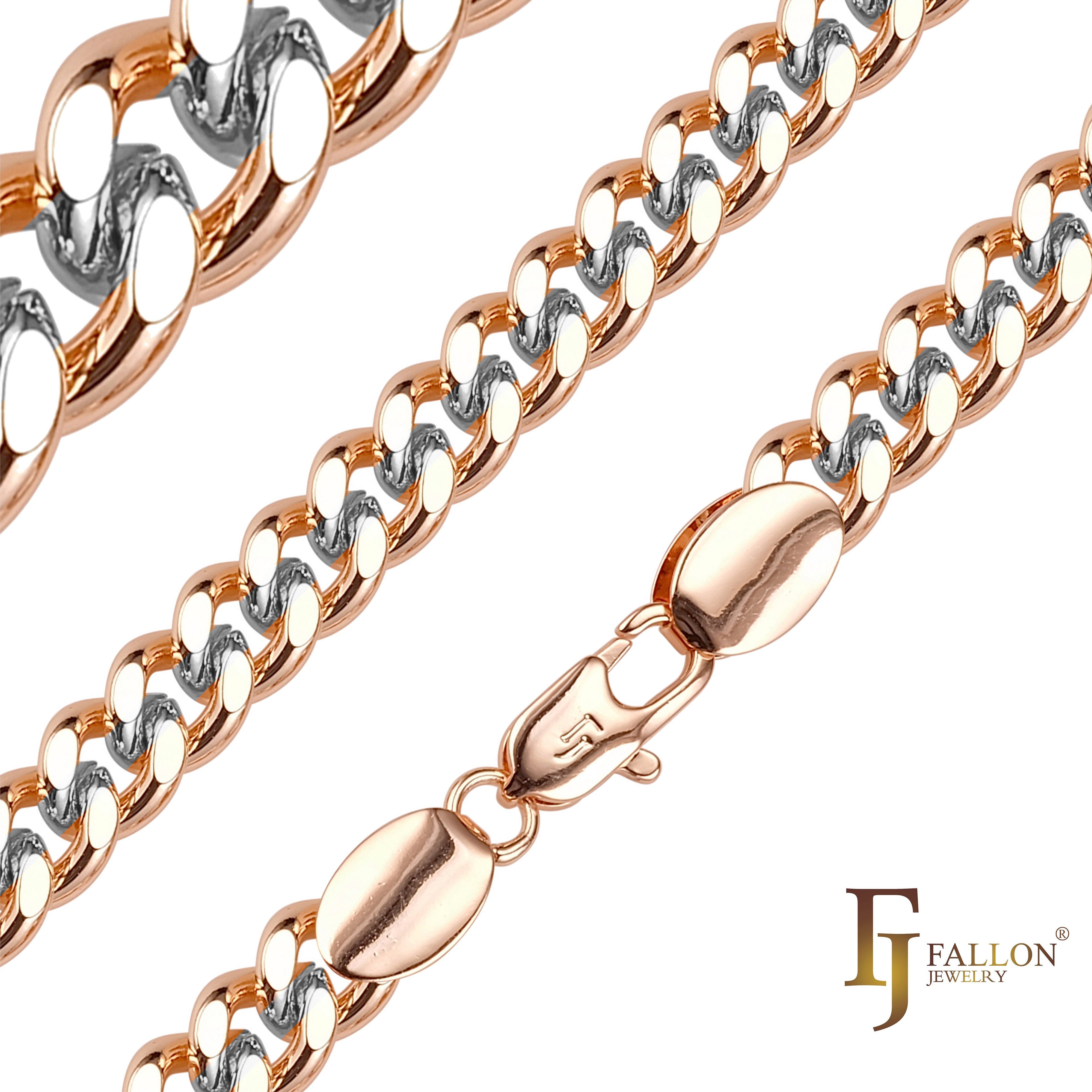 .Cadenas de eslabones cubanos estilo Miami clásicas chapadas en oro rosa, dos estilos y dos tonos SF