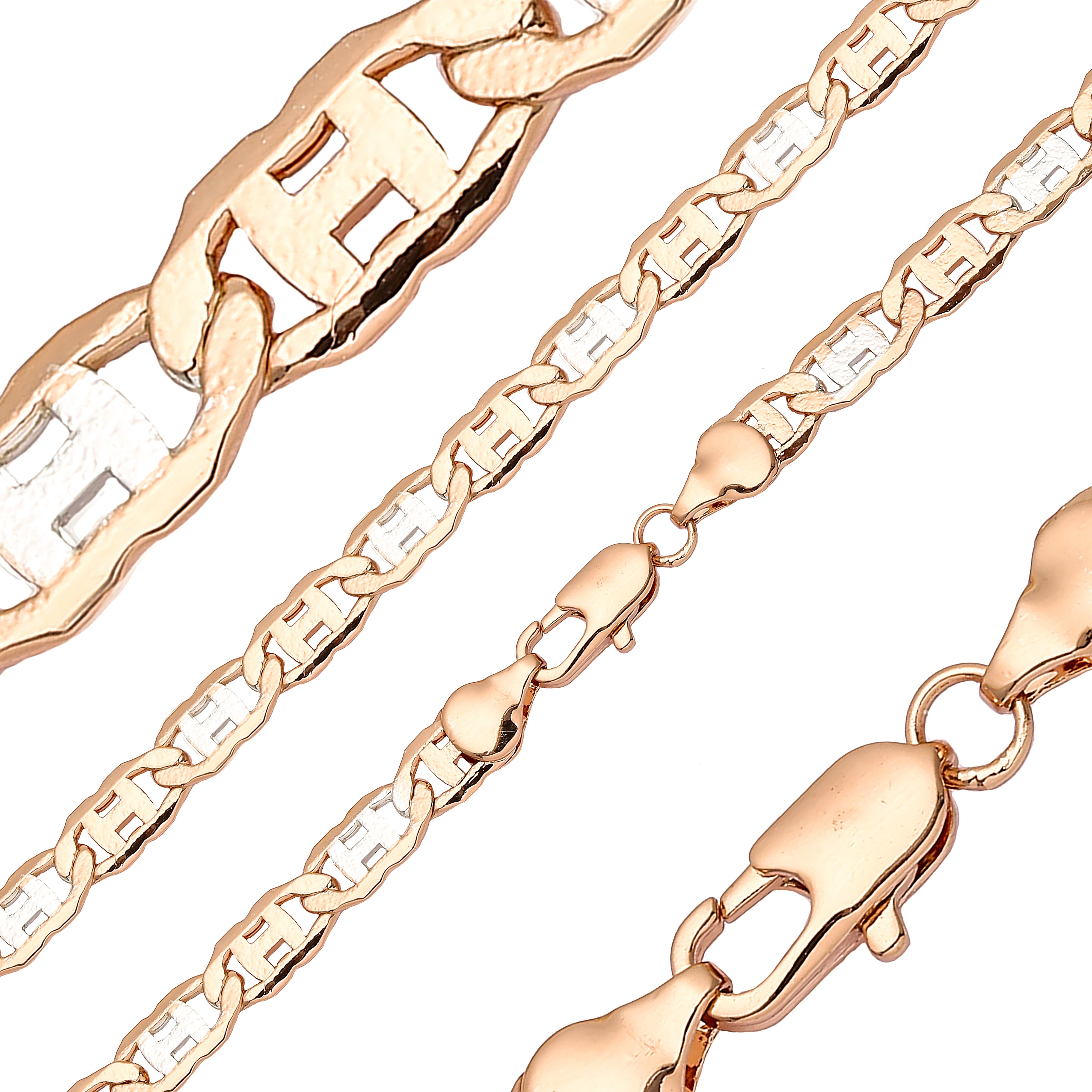 マリナー H リンク チェーン、14K ゴールドメッキ、ツートーン [ラフフェイス]