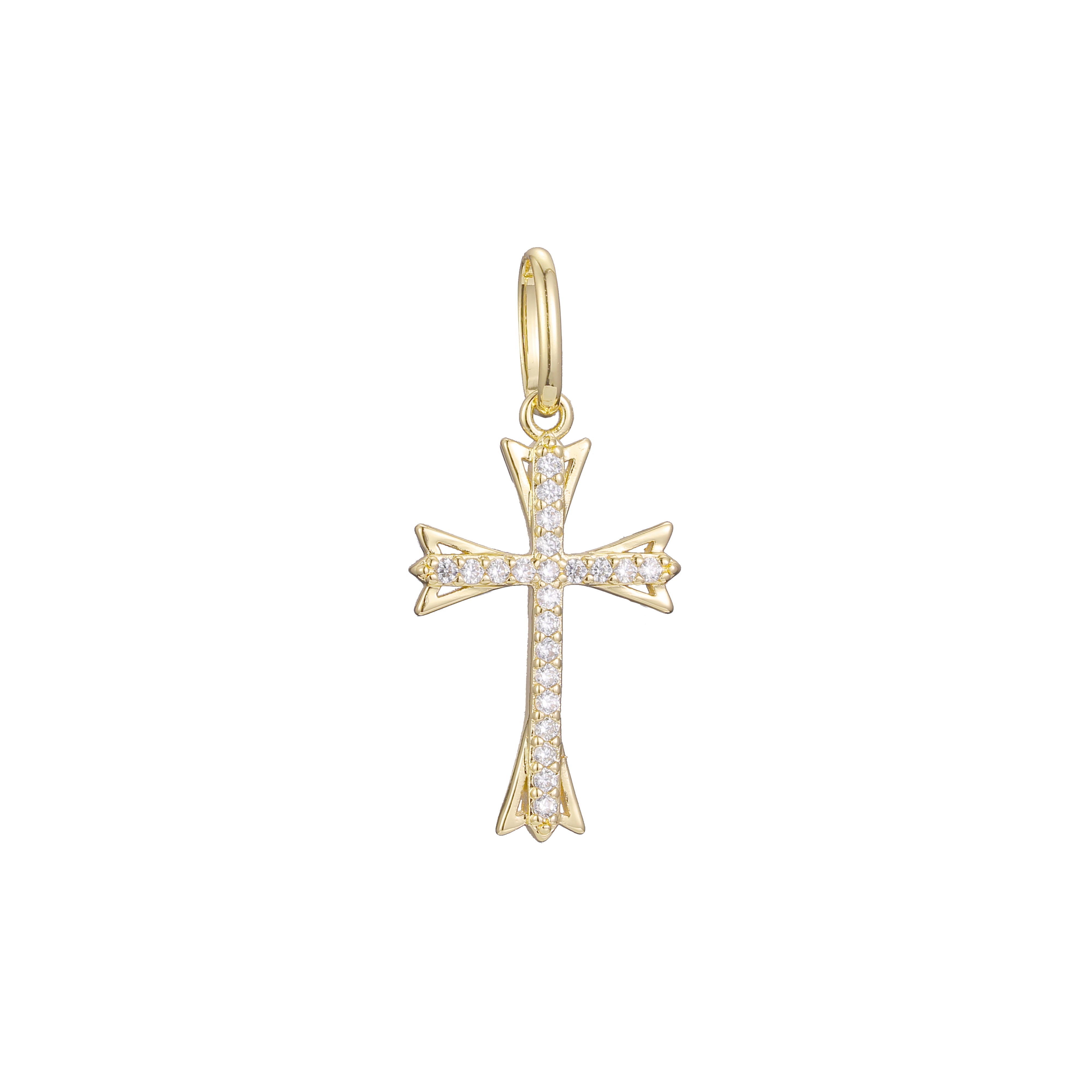 Cluster white CZs 14K Gold, Rose Gold or White Gold Latin Cross Pendant