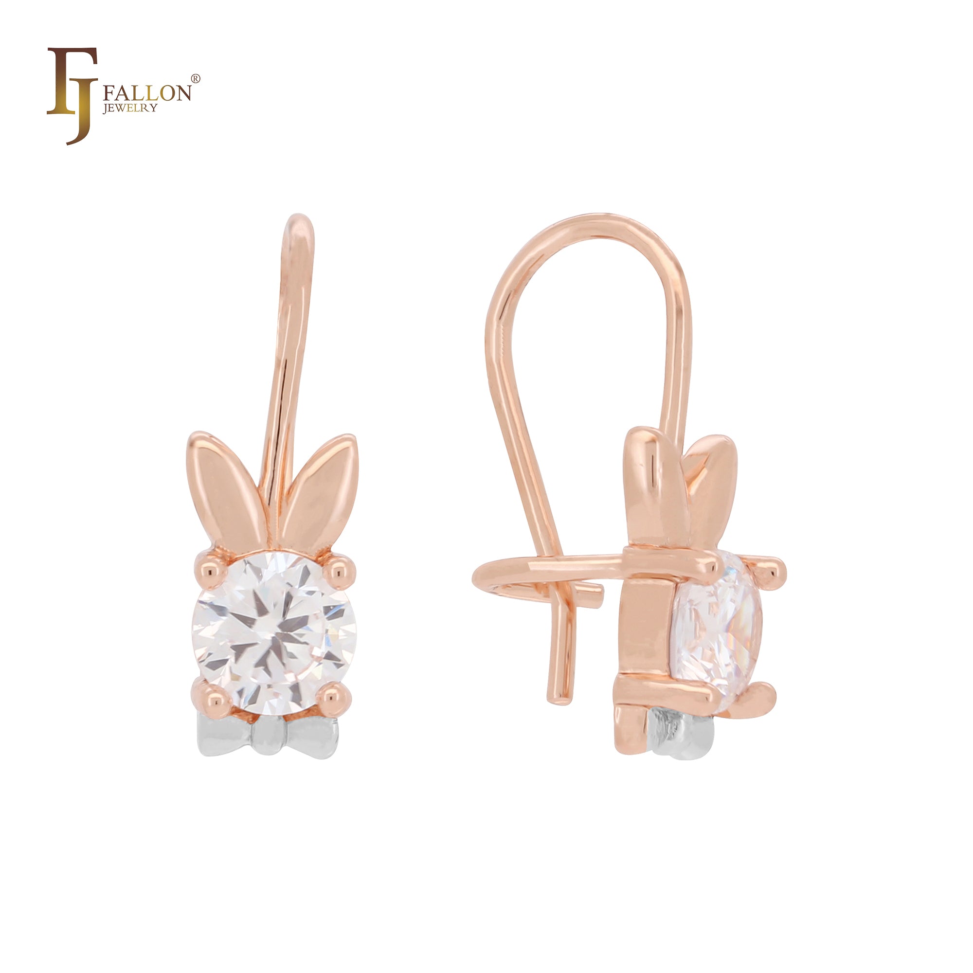Rabbit ear 14K Gold, Rose Gold, White Gold wire hook child earrings