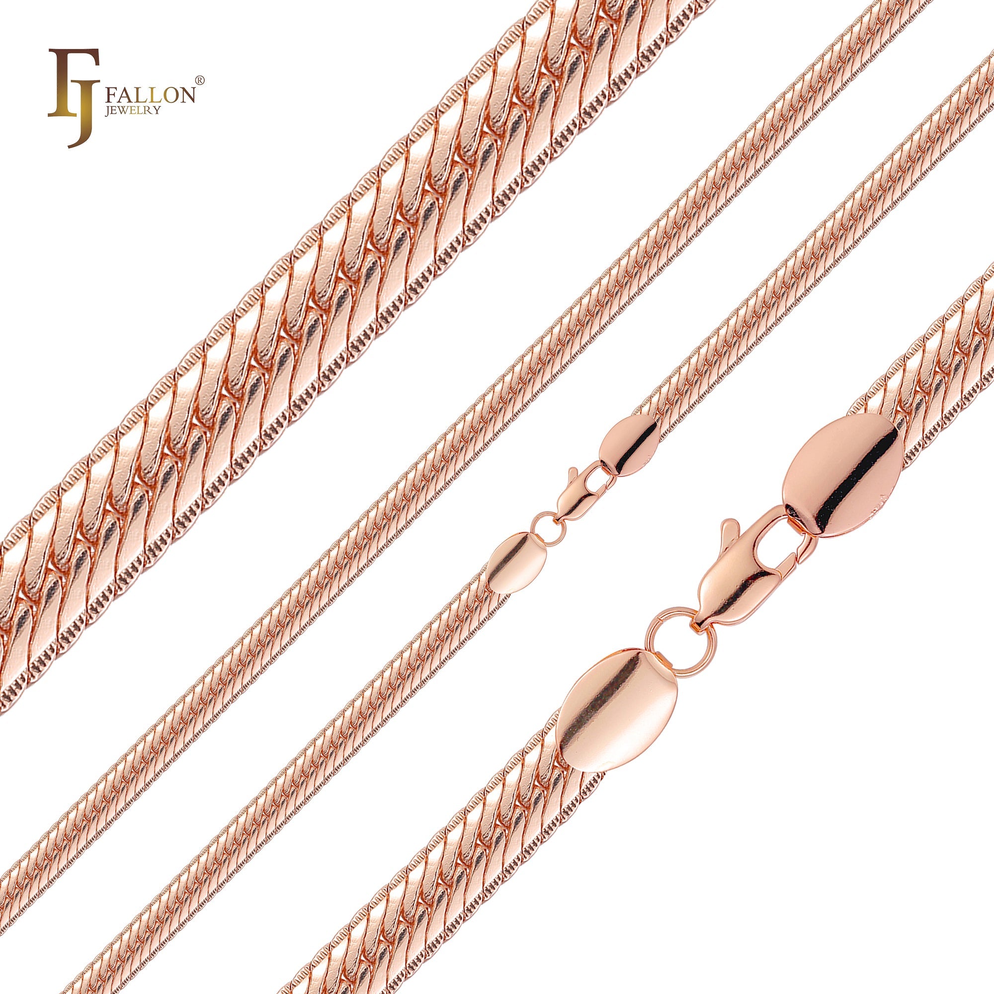 Correntes marteladas no flanco de cobra liink banhadas em ouro 14K, ouro rosa