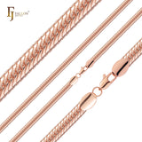 Correntes marteladas no flanco de cobra liink banhadas em ouro 14K, ouro rosa