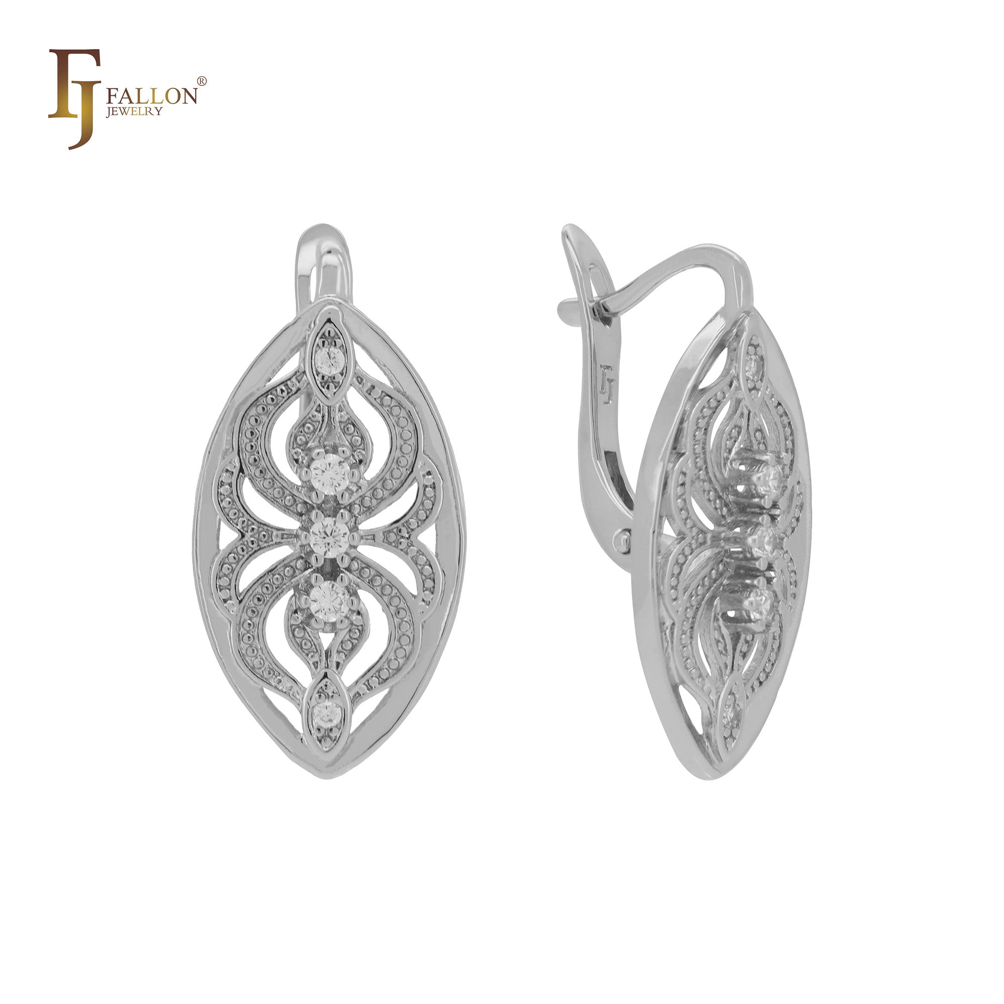 Marquise filigree textured 14K Gold, Rose Gold, White Gold earrings