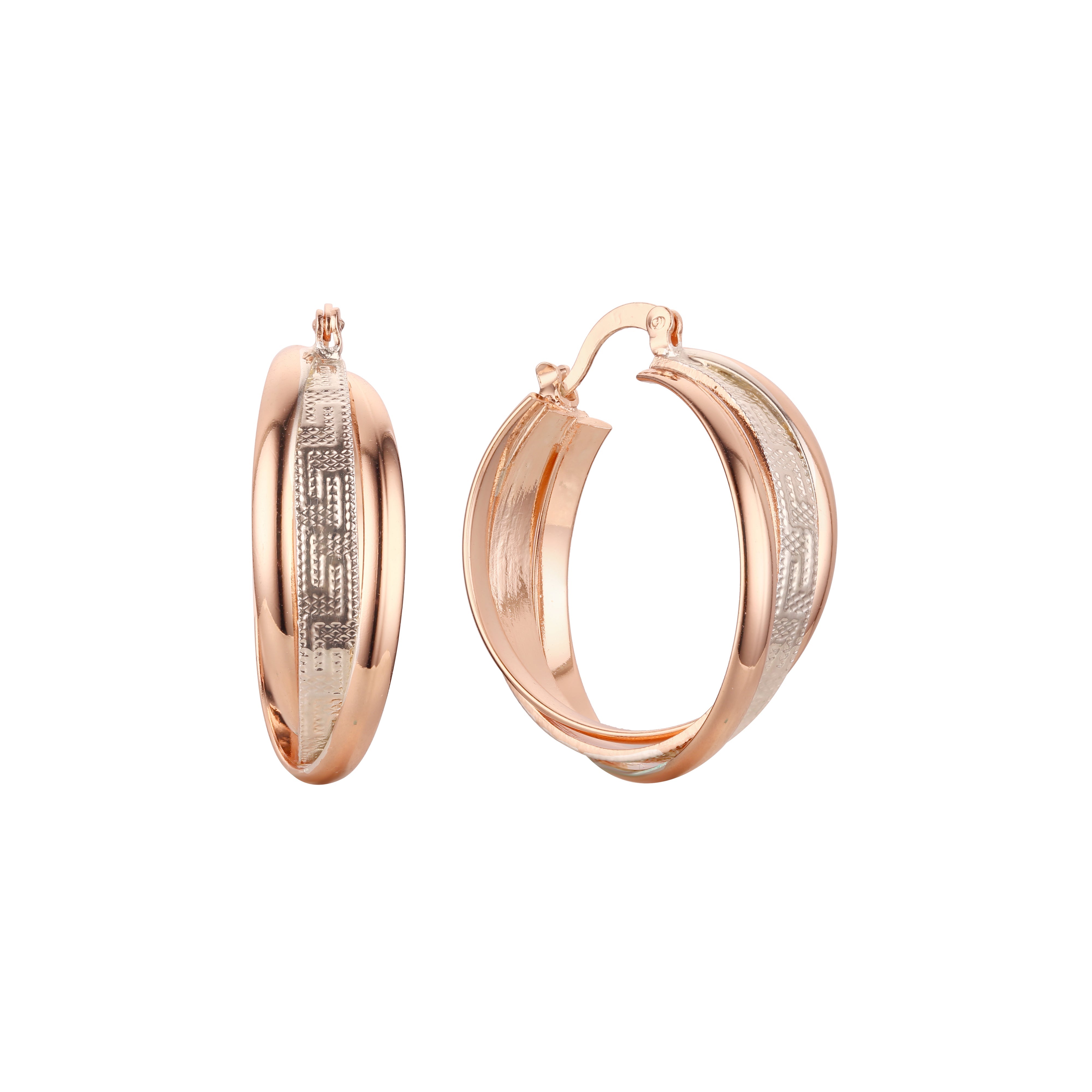 Rose Gold two tone Greek key meander hoop earrings