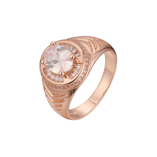 Anéis masculinos de ouro rosa com zircônia cúbica branca