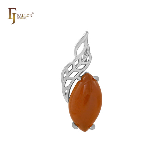 Solitário Marquise Amber Orange Red ouro 14K, ouro branco, pingente de ouro rosa