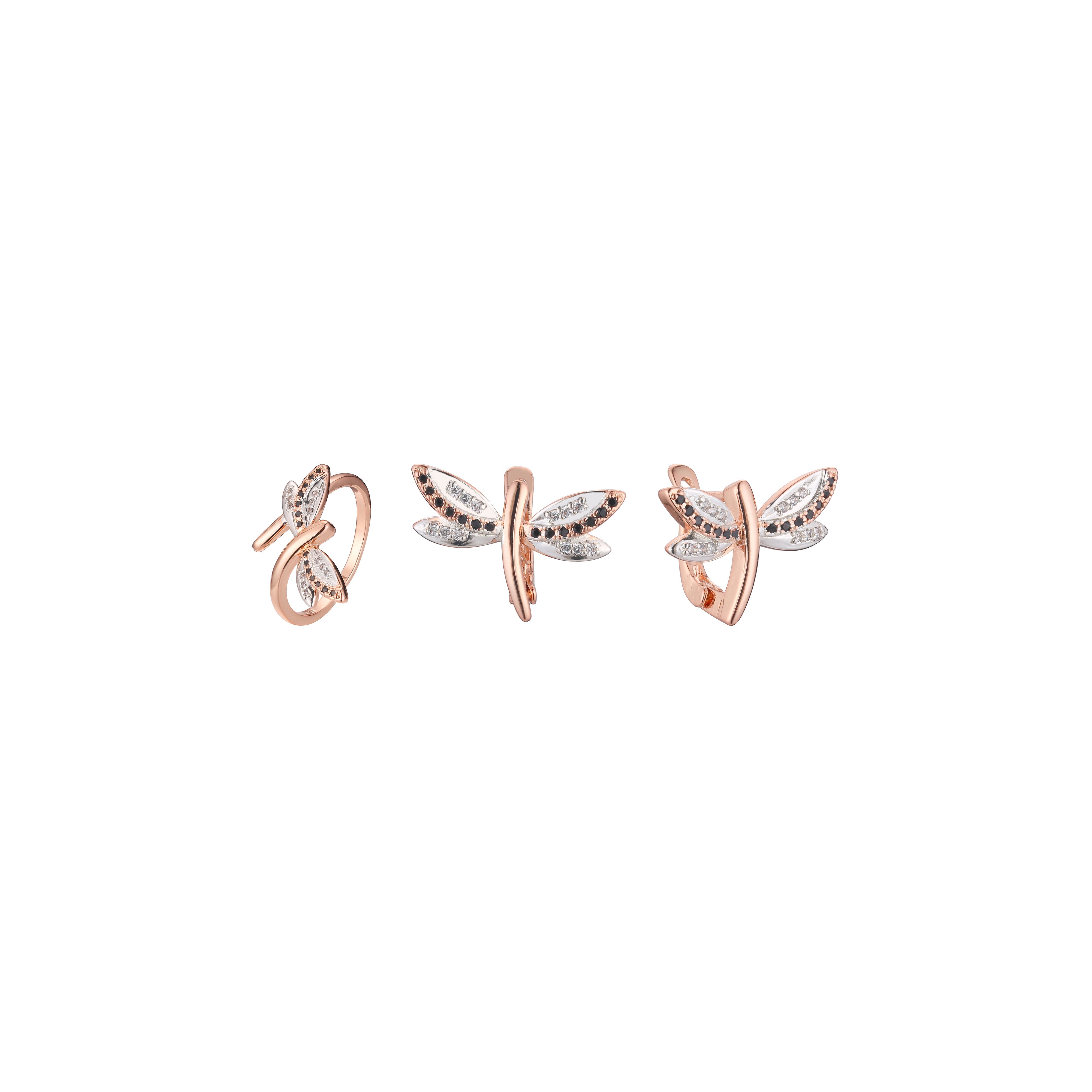 Conjunto de libélula de dos tonos de oro rosa