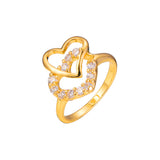 Double heart rings paving stones in 18K Gold, Rose Gold plating colors
