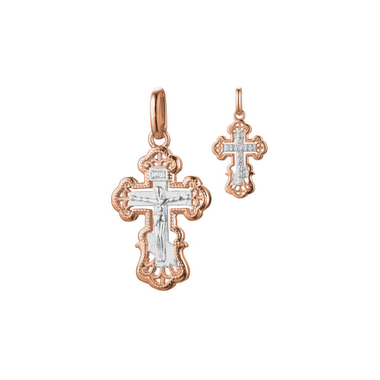 🔥 Orthodox Cross budded pendant in Rose Gold two tone, White Gold plating colors