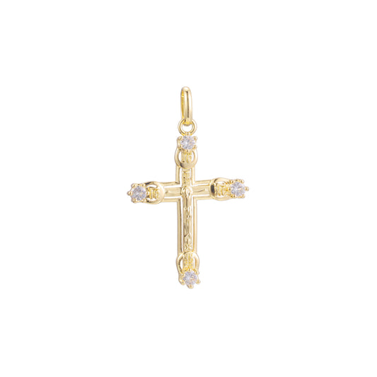 ローズゴールドと 14K ゴールドメッキカラーのカトリッククロスつぼみペンダント