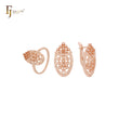Filigran strukturiertes ovales Cluster weißer Zirkonia-Schmuckset aus Roségold mit Ringen