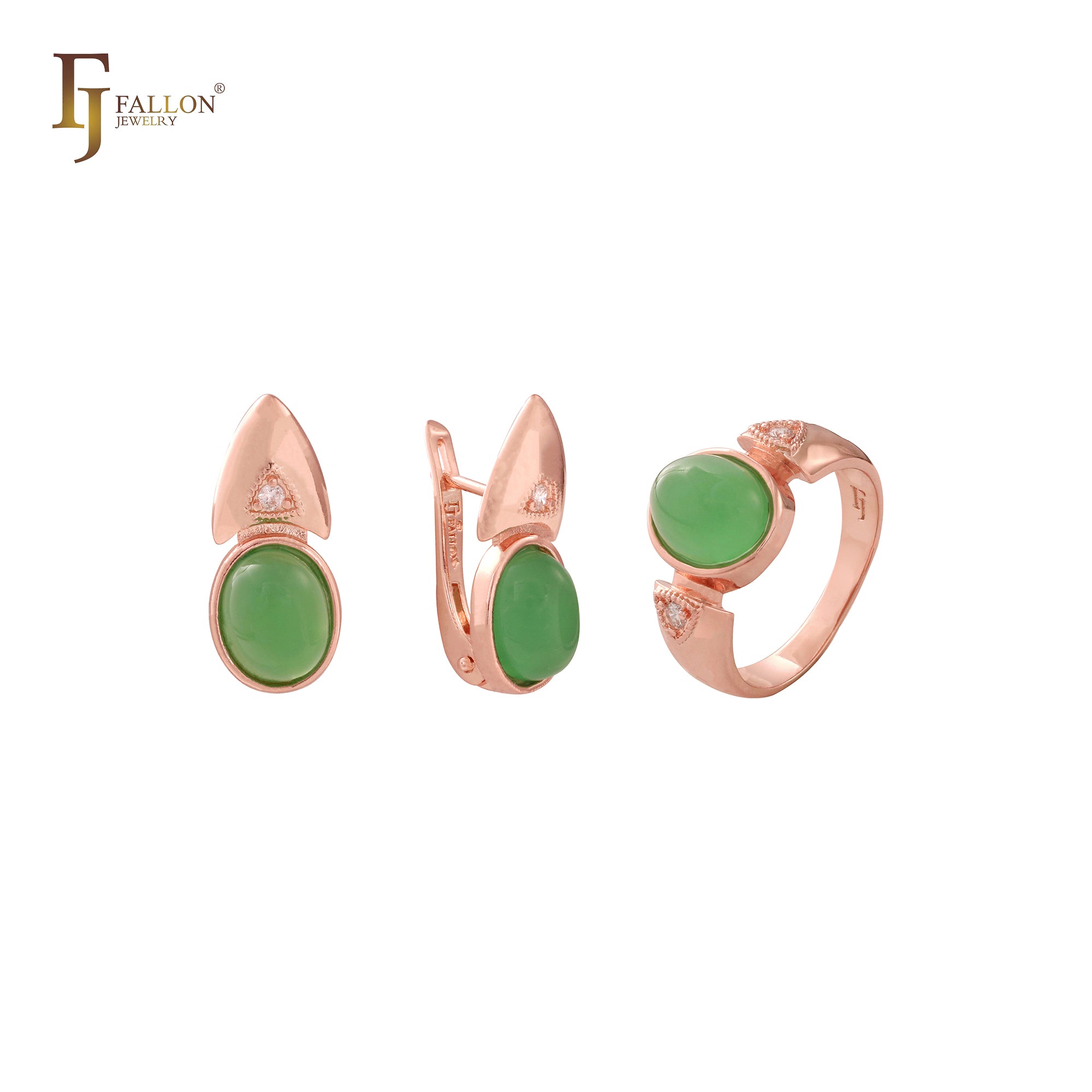 Solitário oval arredondado CZ Rose Gold, ouro 14K, conjunto de joias em dois tons