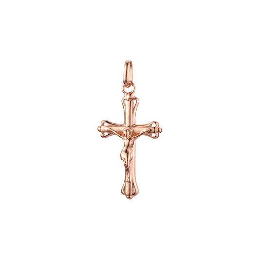 ローズゴールドと 14K ゴールドメッキカラーのカトリッククロスつぼみペンダント
