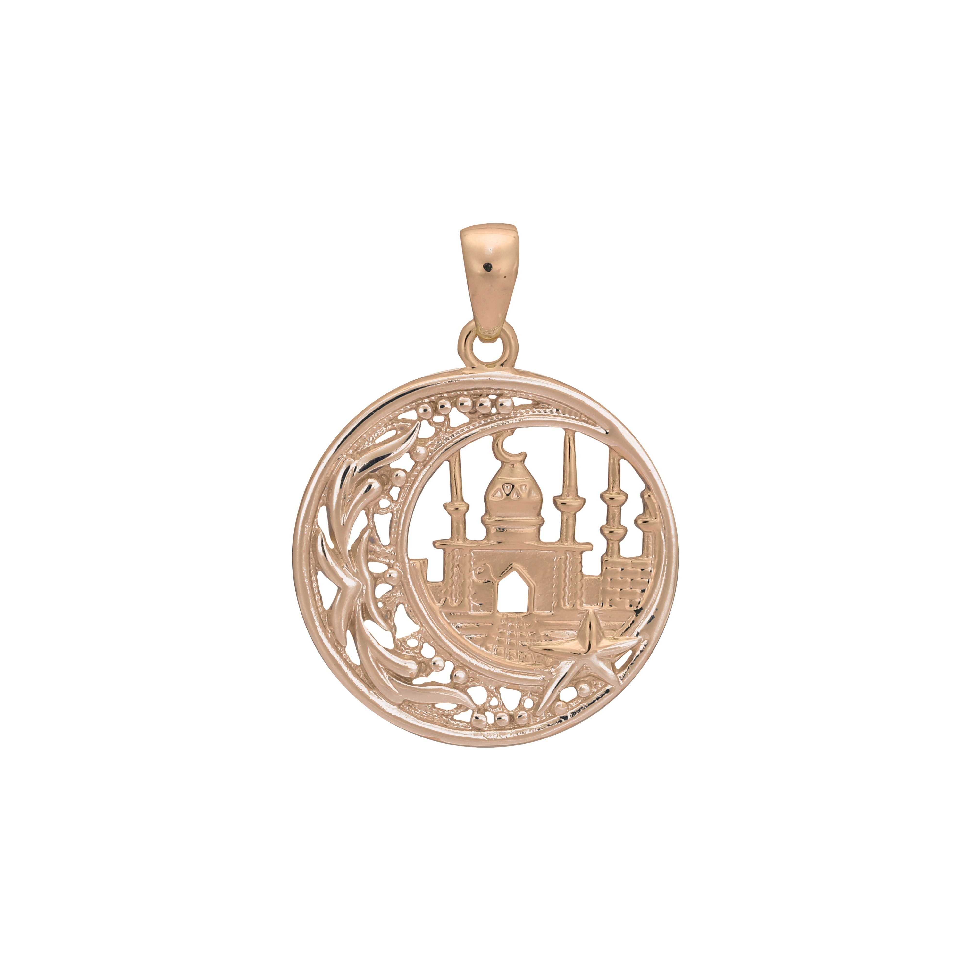 🔥 Islamic pendant of the moon and temple in 14K Gold, Rose Gold two tone plating colors