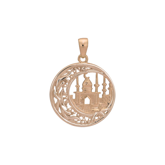 🔥 Islamic pendant of the moon and temple in 14K Gold, Rose Gold two tone plating colors