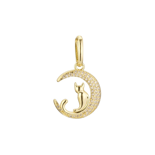Cat on a moon 14K 金、玫瑰金双色吊坠