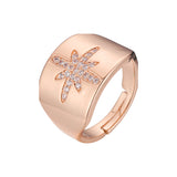 Wide cluster white CZs flower star 14K Gold, Rose Gold open rings