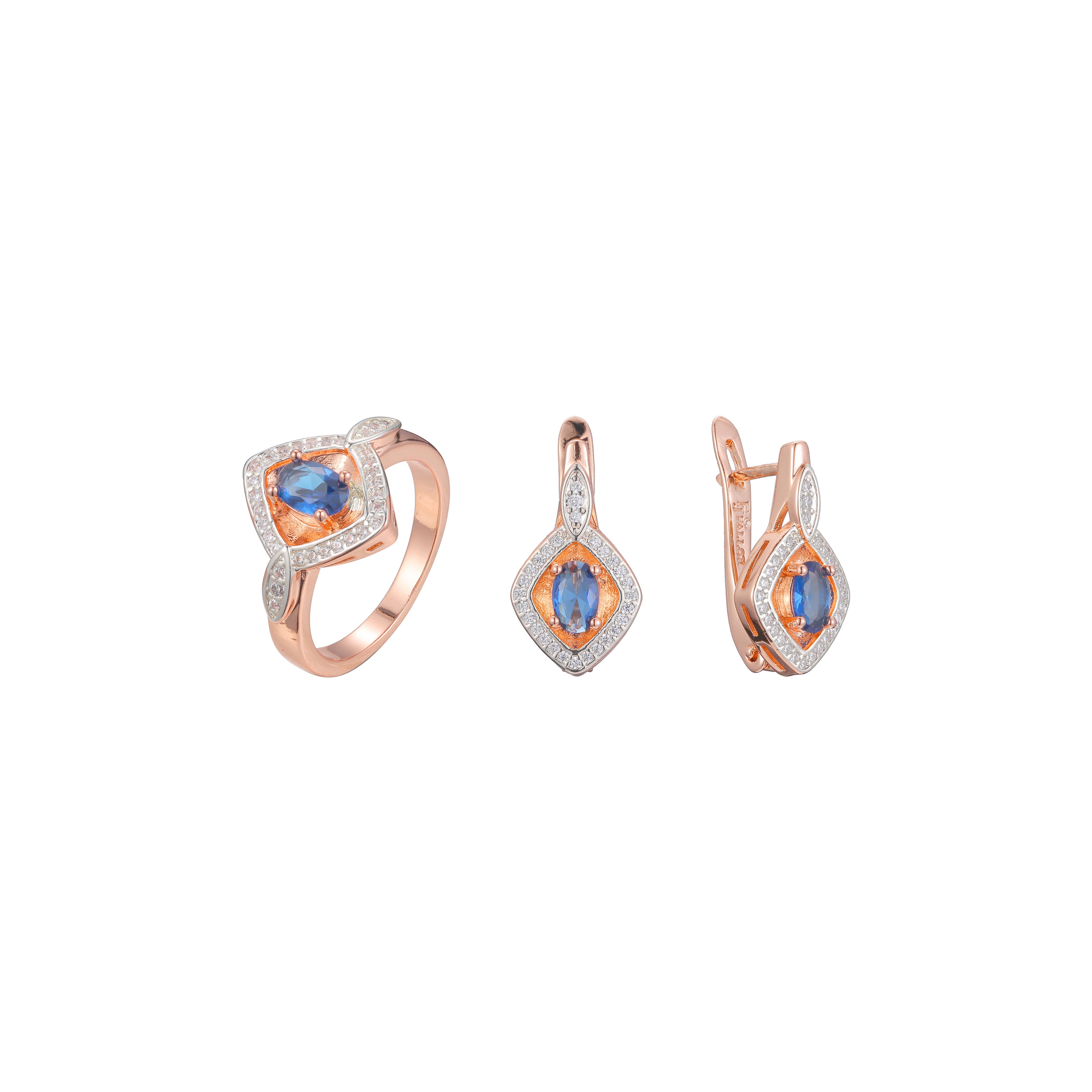 Rose Gold two tone big blue solitaire stone set