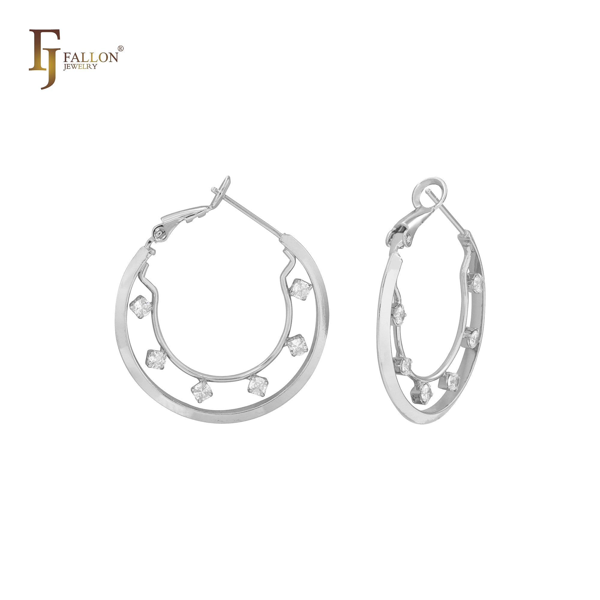 Cluster White CZs dotted 14K Gold Hoop earrings