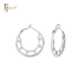 Cluster White CZs dotted 14K Gold Hoop earrings
