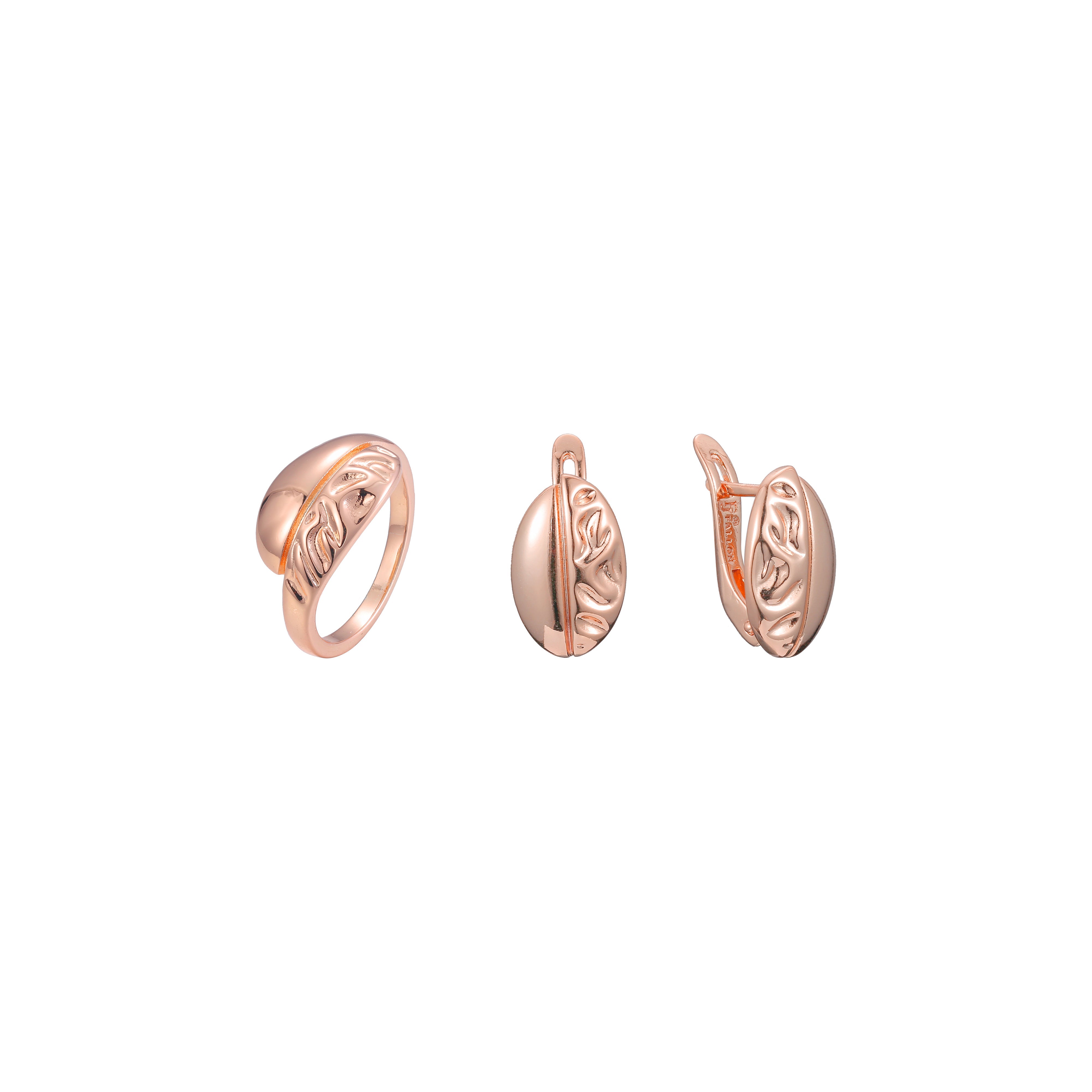 Conjunto de joias anéis de grãos de café em ouro rosa