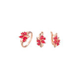 Rose Gold cluster red flower and leaves set