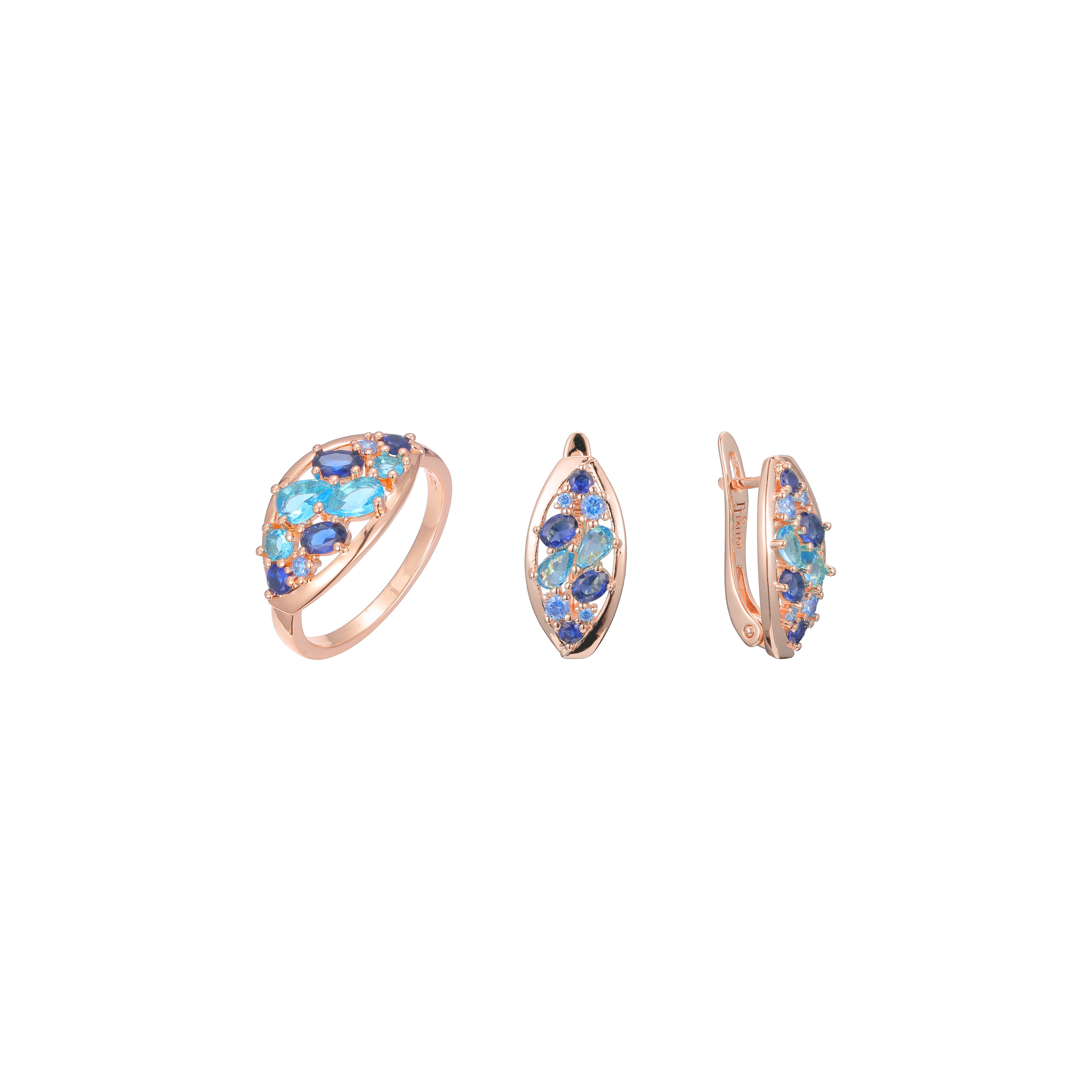 Rose Gold mixed blue stones cluster set