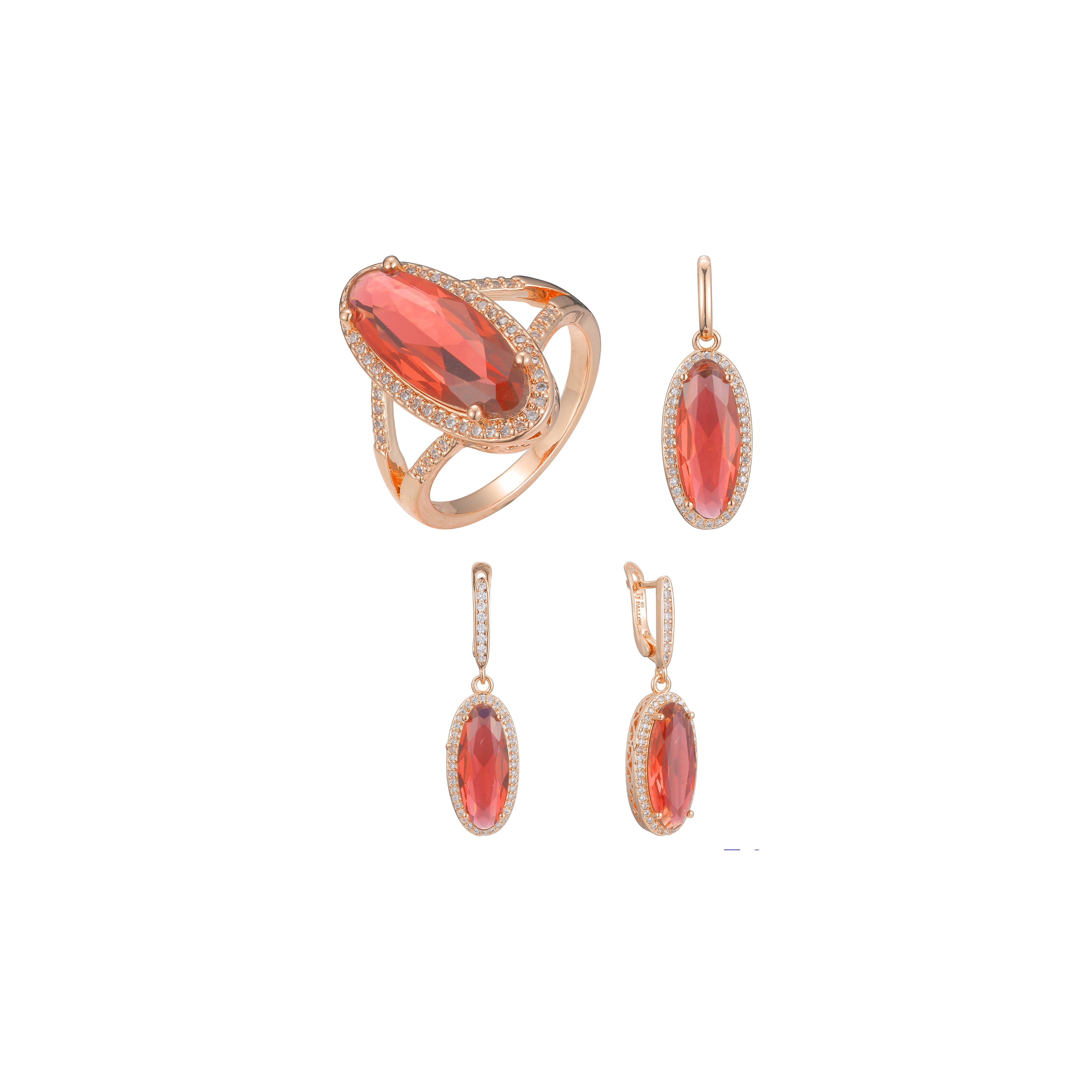 Grande conjunto de auréola de pedra vermelha oval banhado nas cores Rose Gold